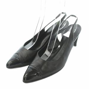 パンプス ポインテッドトゥ キャップトゥ レザー スリングバッグ 37C 23.5-24.0cm 黒 ブラック