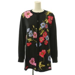 FASHION カーディガン 花柄 シルク L ブラック マルチカラー