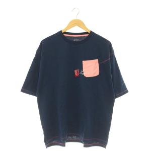 星のカービィ ポケットをすいこみ！？ ビッグシルエットTシャツ クルーネック 刺繍 五分袖 M 紺 ネイビー