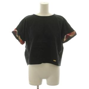 カットソー 半袖 袖チェック 38 黒 ブラック 55P15-778-09 /AN
