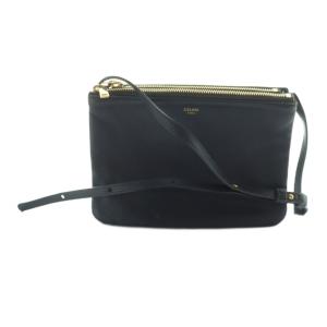 トリオ ショルダーバッグ 斜めがけ レザー スムースラムスキン ロゴ ゴールド金具 グレー /MQ OH