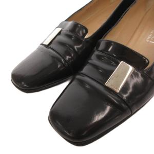GUCCI ローファー シューズ ロゴ プレート エナメル 36.5 黒 ブラック /FF