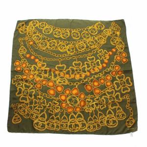 スカーフ チェーン柄 ココマーク シルク100％ カーキ