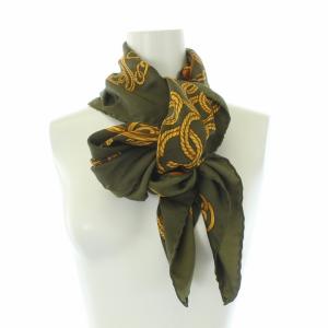 CHANEL スカーフ チェーン柄 ココマーク シルク100％ カーキ