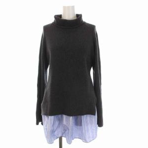 20AW レイヤードニットプルオーバー カットソー 長袖 タートルネック 38 M ダークグレー 青