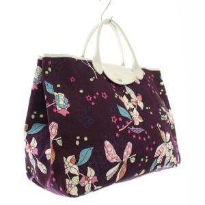 Longchamp トートバッグ トラベルバッグ 旅行かばん 花柄 星柄 スター キャンバス レザー 鞄 紫 パープル