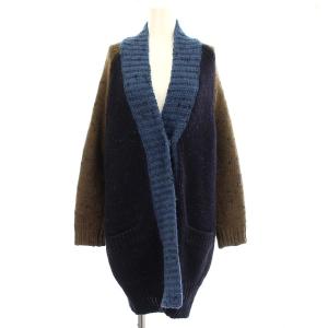 カーディガン ニット ウール ロング 8号 M ネイビー ブラウン