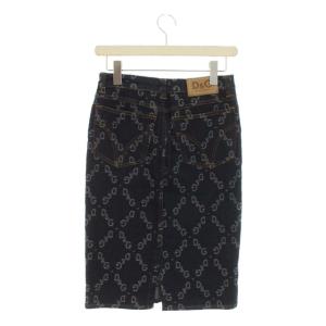 D&G デニムスカート タイト ひざ丈 ロゴ スリット 24/38 ネイビー