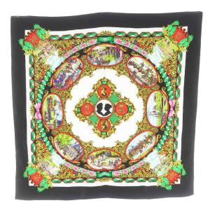 L'ENTENTE CORDIALE 仏英同盟  カレ90 スカーフ チーフ 大判 馬 リボン 絹 シルク 黒 ブラック 白