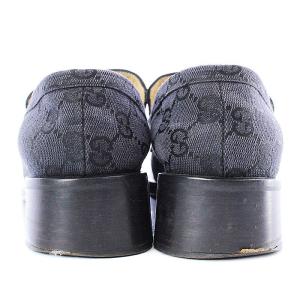 GUCCI ローファー スリッポン ヒール スクエアトゥ GGキャンバス 37.5 24.5cm 黒 ブラック