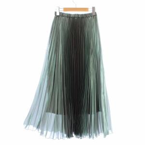 プリーツスカート チュールスカート フレア ロング マキシ 光沢 38 M 緑 グリーン