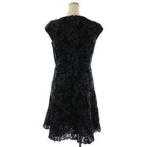 ANAYI フレアワンピース ひざ丈 ハーフスリーブ 総レース スカラップ 花柄 38 M 黒 ブラック チャコールグレー