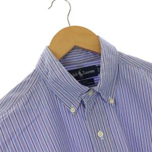 RALPH LAUREN BLAKE ボタンダウンシャツ カジュアル 長袖 ストライプ ワンポイント M 水色 ライトブルー 紫 パープル 白 ホワイト