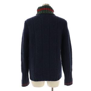 RALPH LAUREN ニット セーター タートルネック プルオーバー ウール 絹混 シルク混 麻混 リネン混 M 紺 ネイビー 緑 グリーン 赤