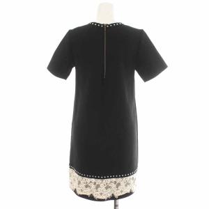 LANVIN ワンピース タイトワンピース クルーネック ジップアップ ひざ丈 半袖 34 S 黒 ブラック 白 ホワイト