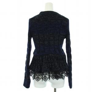 PRADA カーディガン ニット 長袖 レース 40 S 紺 ネイビー グレー