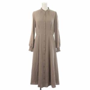 ワンピース シャツワンピース フレアワンピース バンドカラー ロング 長袖 リボン チェック 36 M ベージュ マルチカラー