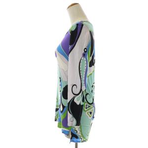Emilio Pucci カットソー Tシャツ 深Uネック プルオーバー 長袖 総柄 緑 グリーン 青 ブルー マルチカラー 11RN41