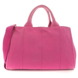 PRADA カナパ ハンドバッグ 2WAY キャンバス ロゴ ピンク
