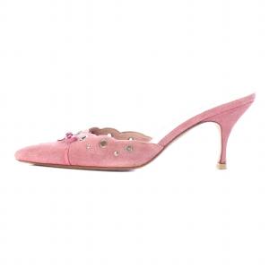 PRADA ミュール サンダル スエード リボン ポインテッドトゥ ハイヒール ハトメ 37.5 24.5cm ピンク