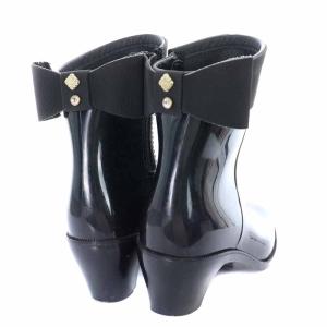19AW レインブーツ 長靴 ローヒール バックリボン クローバー ラインストーン M 23.5cm 黒 ブラック SETZKW0001
