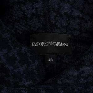 EMPORIO ARMANI ニット パーカー プルオーバー 長袖 柄 切替 ウール 48 L 紺 ネイビー