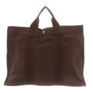 HERMES エールラインMM トートバッグ ハンドバッグ キャンバス 茶 ブラウン