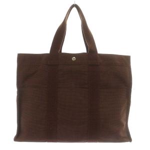 HERMES エールラインGM トートバッグ ハンドバッグ ショルダーバッグ キャンバス ブラウン