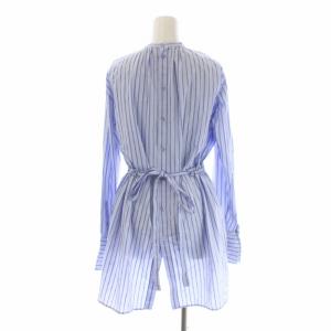 ENFOLD 19AW バンドカラーシャツ ロング バックボタン 長袖 ベルト ストライプ 38 M 水色 ライトブルー 紺 ネイビー 300CA330-1850