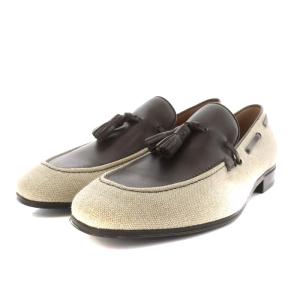 シューズ キャンバス レザー フリンジ 7 25.0cm ベージュ 茶 ブラウン