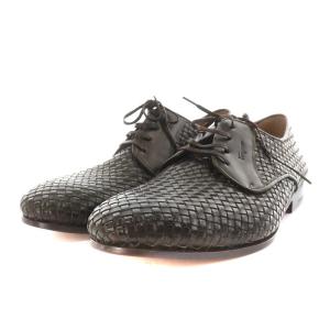 シューズ レザー 編み込み 6.5 24.5cm 茶 ブラウン