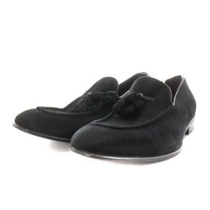 シューズ ハラコ フリンジ 7.5EE 25.5cm 黒 ブラック