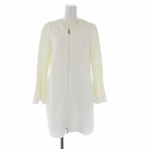 ニットカーディガン 長袖 ロング ジップアップ フレアスリーブ ビジュー 40 M 白 ホワイト