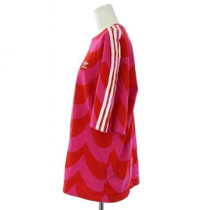 adidas Originals マリメッコ marimekko PAKAIAN オーバーサイズ Tシャツ カットソー 半袖 ライン 総柄 OT XL 赤 レッド