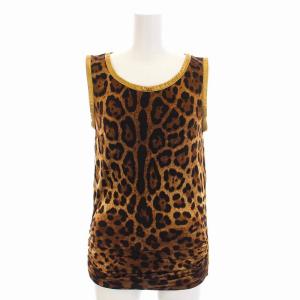 タンクトップ ノースリーブ カットソー ヒョウ柄 レオパード 36 S 茶 ブラウン