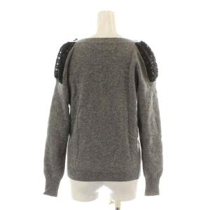 LANVIN en Bleu ニット セーター 長袖 クルーネック レース シアー シースルー ウール 38 M グレー 黒 ブラック