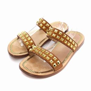 フラット サンダル スタッズ 29cm ブラウン ゴールド