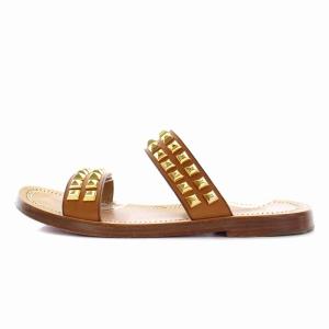 Christian Louboutin フラット サンダル スタッズ 29cm ブラウン ゴールド