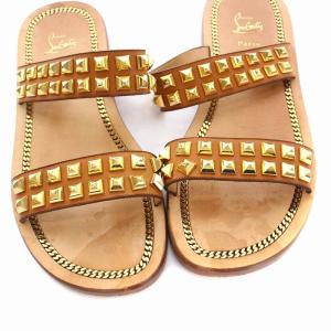 Christian Louboutin フラット サンダル スタッズ 29cm ブラウン ゴールド