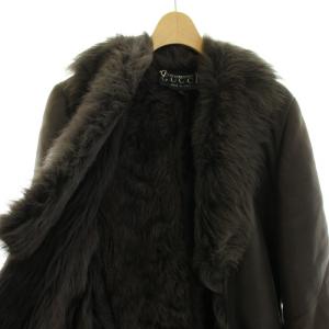 GUCCI レザーフェイクファーコート 38 ブラウン