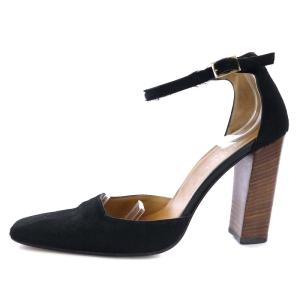 GUCCI パンプス ストラップ ハラコ スクエアトゥ 5.5B 22.5cm 黒 ブラック