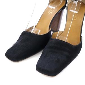 GUCCI パンプス ストラップ ハラコ スクエアトゥ 5.5B 22.5cm 黒 ブラック
