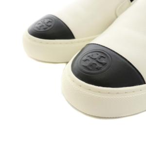TORY BURCH スニーカー スリッポン シューズ レザー ロゴ型押し 7M 24.0cm 白 ホワイト 黒 ブラック S0516