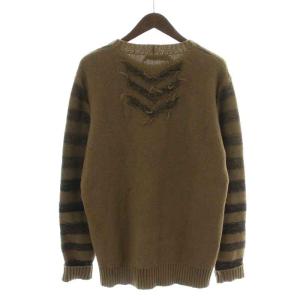 N°21 ニット セーター 長袖 ボーダー クルーネック ウール モヘヤ 50 L カーキ 黒 ブラック