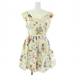 Lois CRAYON ワンピース ノースリーブ 総柄 ミニ 付け襟 M ベージュ