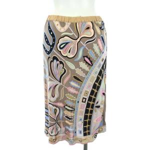 Emilio Pucci スカート プッチ柄 総柄 タイト ひざ丈 12 ベージュ マルチカラー