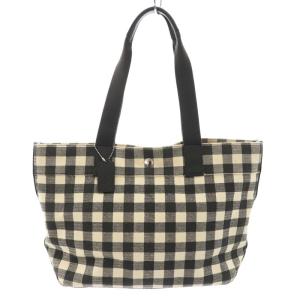 トートバッグ キャンバス ギンガムチェック柄 ロゴプレートチャーム 黒 ブラック 白 ホワイト F39848