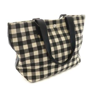 COACH トートバッグ キャンバス ギンガムチェック柄 ロゴプレートチャーム 黒 ブラック 白 ホワイト F39848