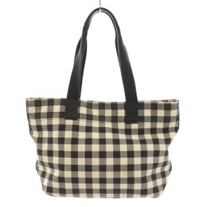 COACH トートバッグ キャンバス ギンガムチェック柄 ロゴプレートチャーム 黒 ブラック 白 ホワイト F39848