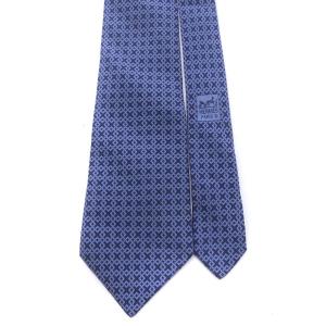 HERMES シルクツイルタイ ネクタイ レギュラータイ 総柄 絹 紺 ネイビー 青 ブルー 5224 IA OH